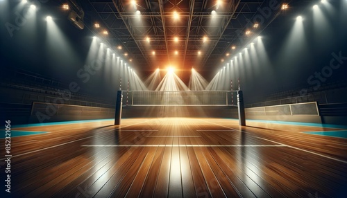 Volleyball Court with Spotlights and Wooden Floor
