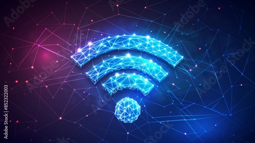 Futuristic, abstract vector illustration of a wifi network connectivity pattern representing wireless internet technology.