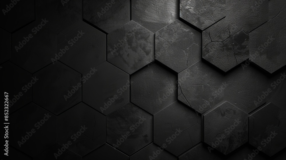 Hexagonal abstract black background with textured design Hexagonal abstract black background with textured design