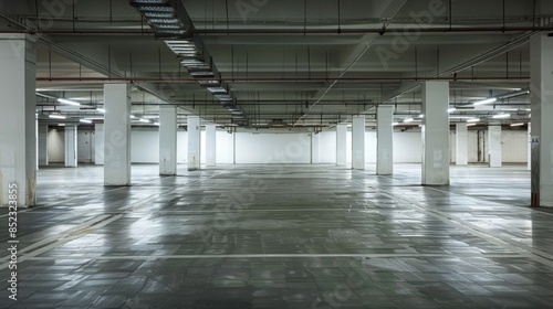Modern office building interior with empty parking lot © Working Moments