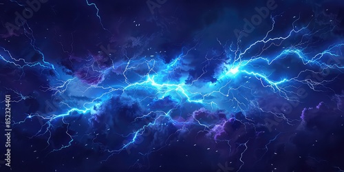 Lightnings, purple thunderbolt strikes at night. Electric impact effects isolated on black background