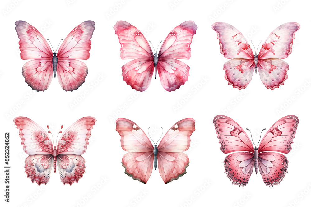 Fototapeta premium Pink Butterfly Collection Bundle Set Isolated on a Transparent Background