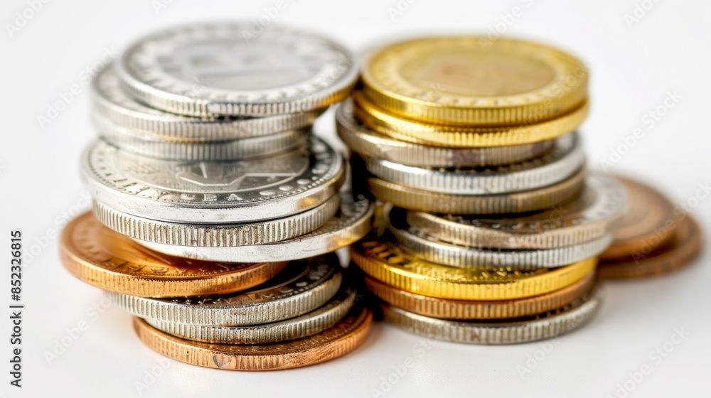 Stack of coins with dollar bill, symbolizing business and financial success. Stack of coins with dollar bill, symbolizing business and financial success.
