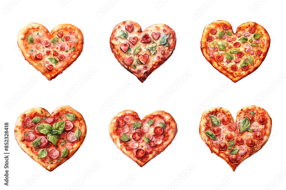 Heart Shaped Pizza Collection Bundle Set Isolated on a Transparent Background Heart Shaped Pizza Collection Bundle Set Isolated on a Transparent Background