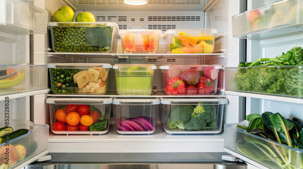 Freezer Shelves Stocked with Frozen Meat and Packed Lunch Boxes Freezer Shelves Stocked with Frozen Meat and Packed Lunch Boxes