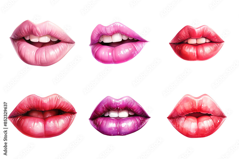 Obraz premium Sexy Lips Collection Bundle Set Isolated on a Transparent Background
