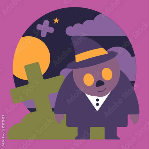 シンプルな墓守のハロウィンコンセプトのベクターイラスト