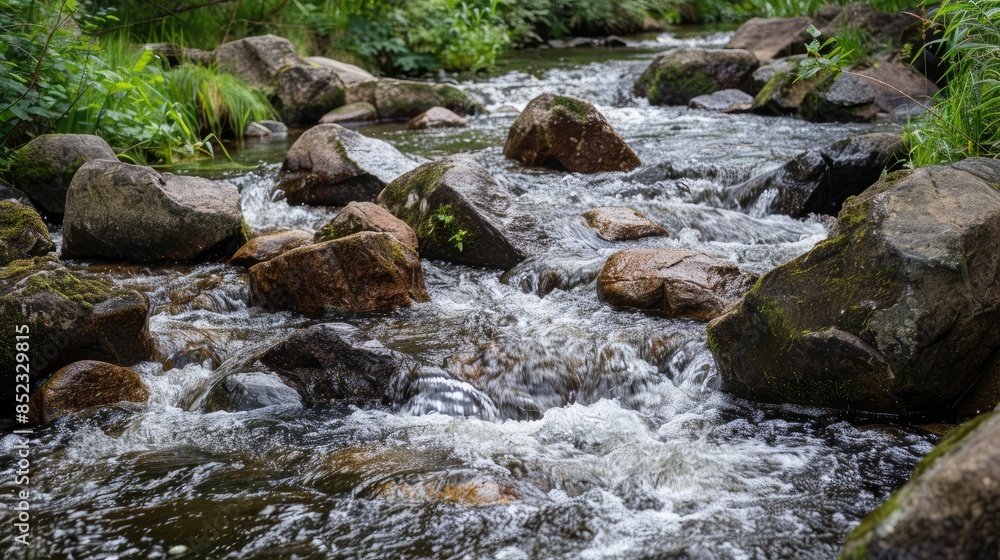Flow of water over rocks in a river Flow of water over rocks in a river