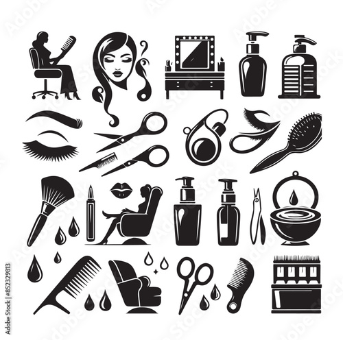 Beauty salon set of flat vector icons illustration