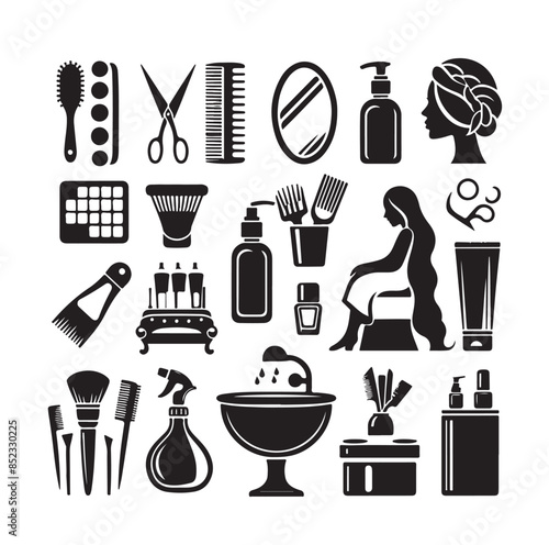 Beauty salon set of flat vector icons illustration