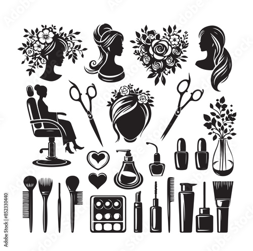 Beauty salon set of flat vector icons illustration