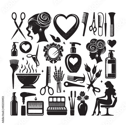 Beauty salon set of flat vector icons illustration