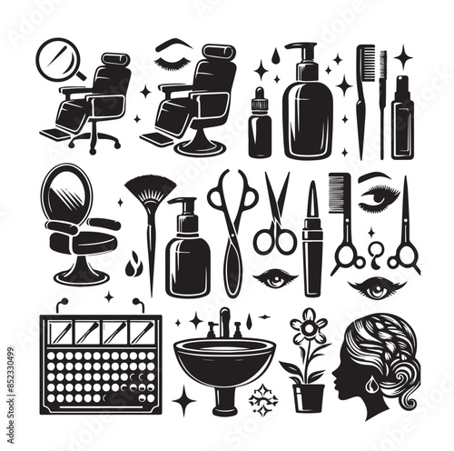 Beauty salon set of flat vector icons illustration