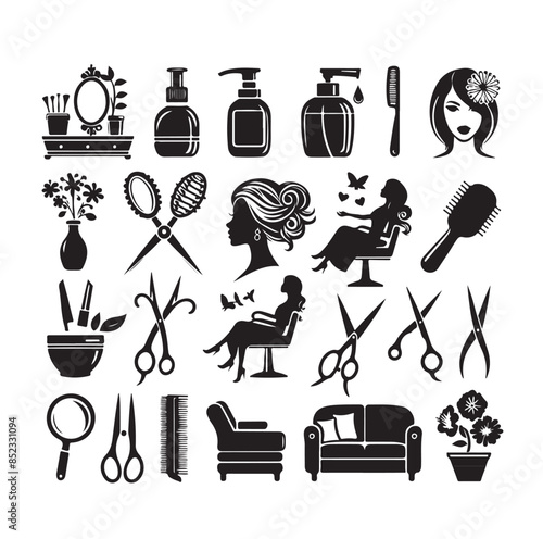 Beauty salon set of flat vector icons illustration
