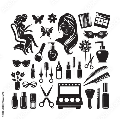 Beauty salon set of flat vector icons illustration