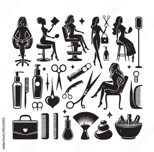 Beauty salon set of flat vector icons illustration