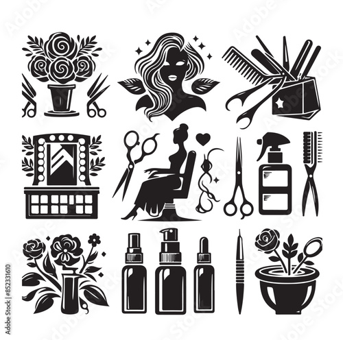 Beauty salon set of flat vector icons illustration