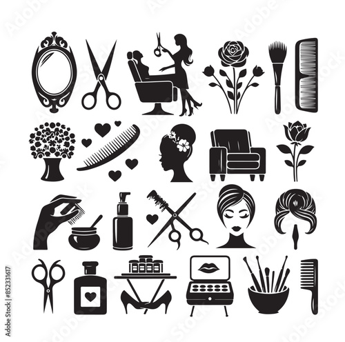 Beauty salon set of flat vector icons illustration