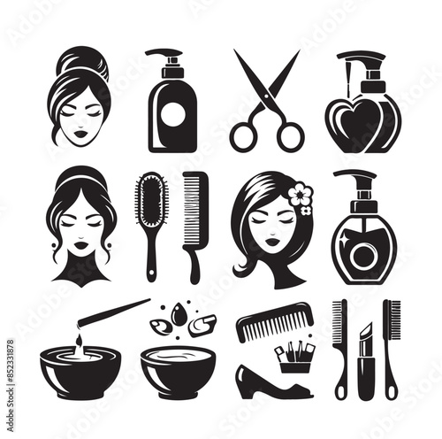 Beauty salon set of flat vector icons illustration