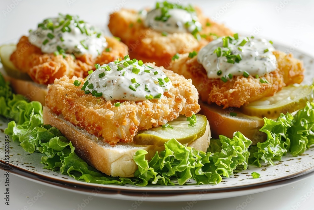 Fried Fish Sandwich with Crisp Lettuce and Zesty Tartar Sauce Drizzle Fried Fish Sandwich with Crisp Lettuce and Zesty Tartar Sauce Drizzle
