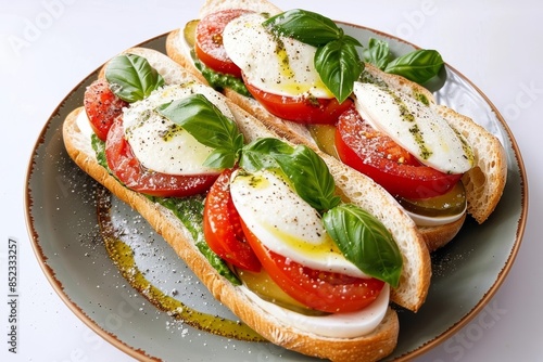 Satisfying Caprese Sandwich on Baguette with Basil Oil and Heirloom Tomatoes