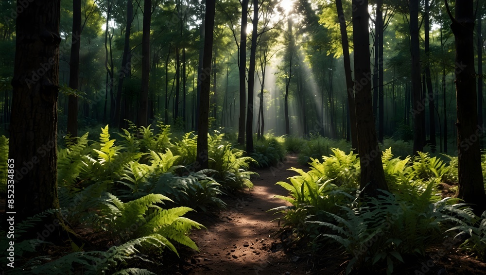 The intricate interplay of light and shadow in a tranquil forest setting ai-generated The intricate interplay of light and shadow in a tranquil forest setting ai-generated