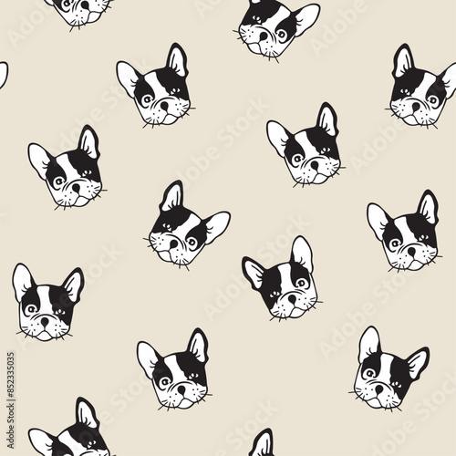 vector illustration of French Bulldog pattern in cartoon style.