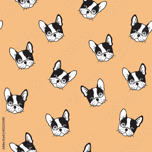 vector illustration of French Bulldog pattern in cartoon style.