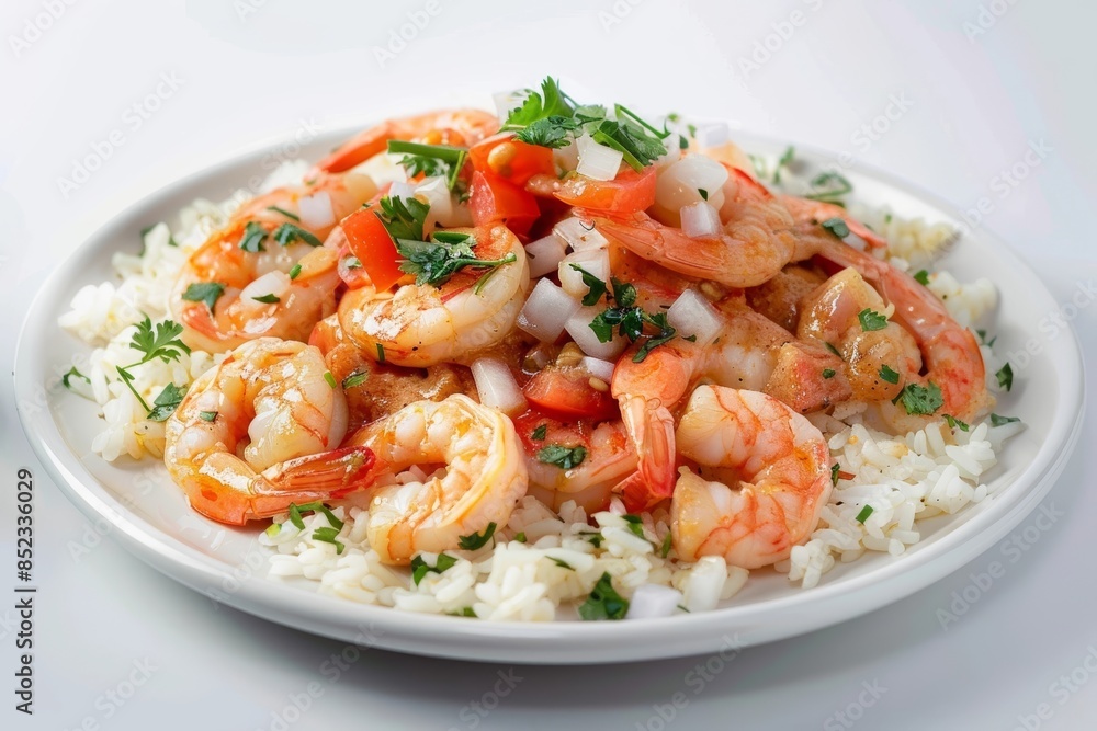Tequila Shrimp Bliss with Rice and Aromatic Garnishes Tequila Shrimp Bliss with Rice and Aromatic Garnishes