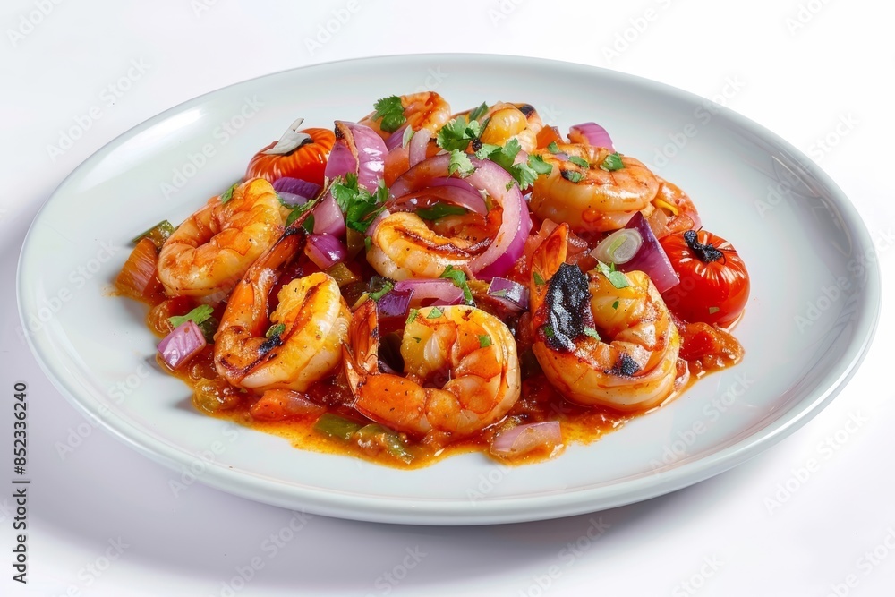 Vibrant Red Sauce on Plump Shrimp Vibrant Red Sauce on Plump Shrimp