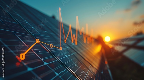 Solar panels forming a rising graph, Illustrating the financial returns of solar energy investments