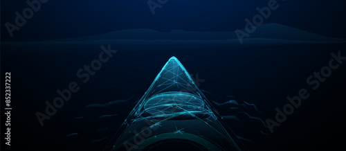 Bow of a canoe on a lake. Low polygonal, wireframe, linear and mesh illustration