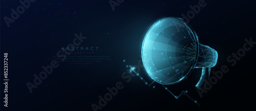 Megaphone. Digital marketing. Marketing strategy. Business concept. Low polygonal, wireframe, linear and mesh illustration