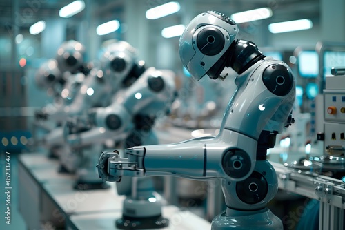 Row of Industrial Robots in a Factory Setting