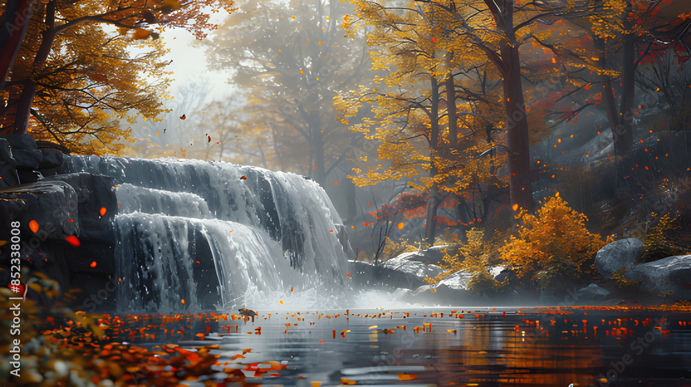 Fototapeta premium Best waterfall view in autumn wallpaper