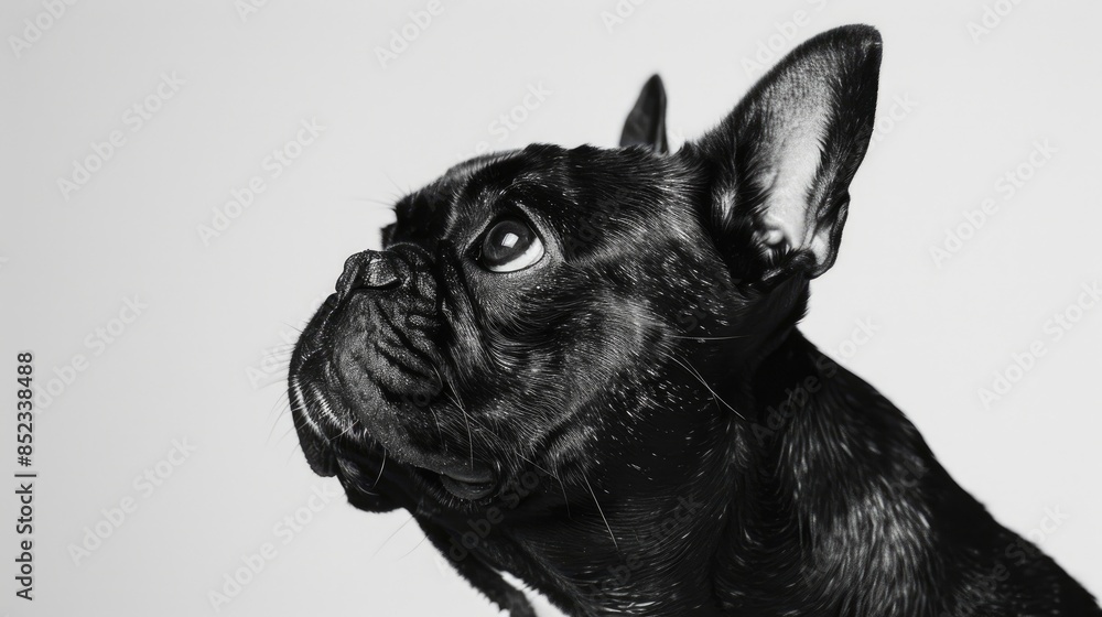 French bulldog in black on white backdrop Dog portrait French bulldog in black on white backdrop Dog portrait