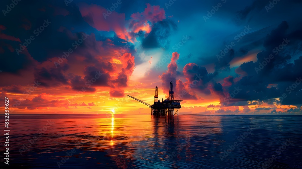 Oil Rig Silhouette at Sunset
