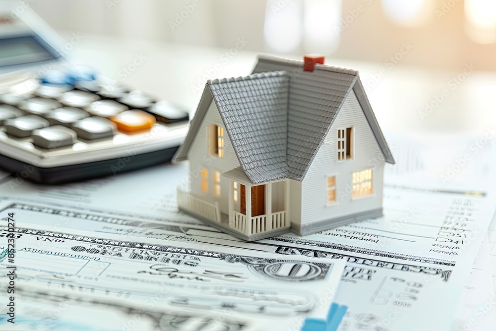 Model House with Calculator and Documents Model House with Calculator and Documents