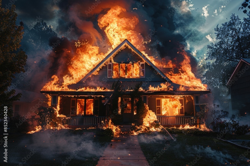 A house is on fire and the flames are very high A house is on fire and the flames are very high