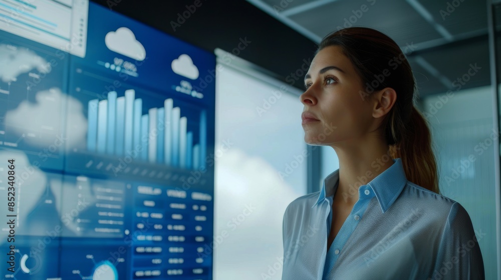 Leading the Financial Discussion: Businesswoman Presenting Cloud-Based Data in Boardroom Meeting Leading the Financial Discussion: Businesswoman Presenting Cloud-Based Data in Boardroom Meeting