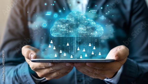 Efficiency in Business: Professional Using Cloud CRM Tools on Tablet to Manage Customer Data