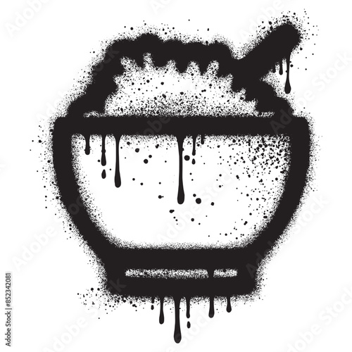 Rice bowl graffiti with black spray paint.vector illustration.