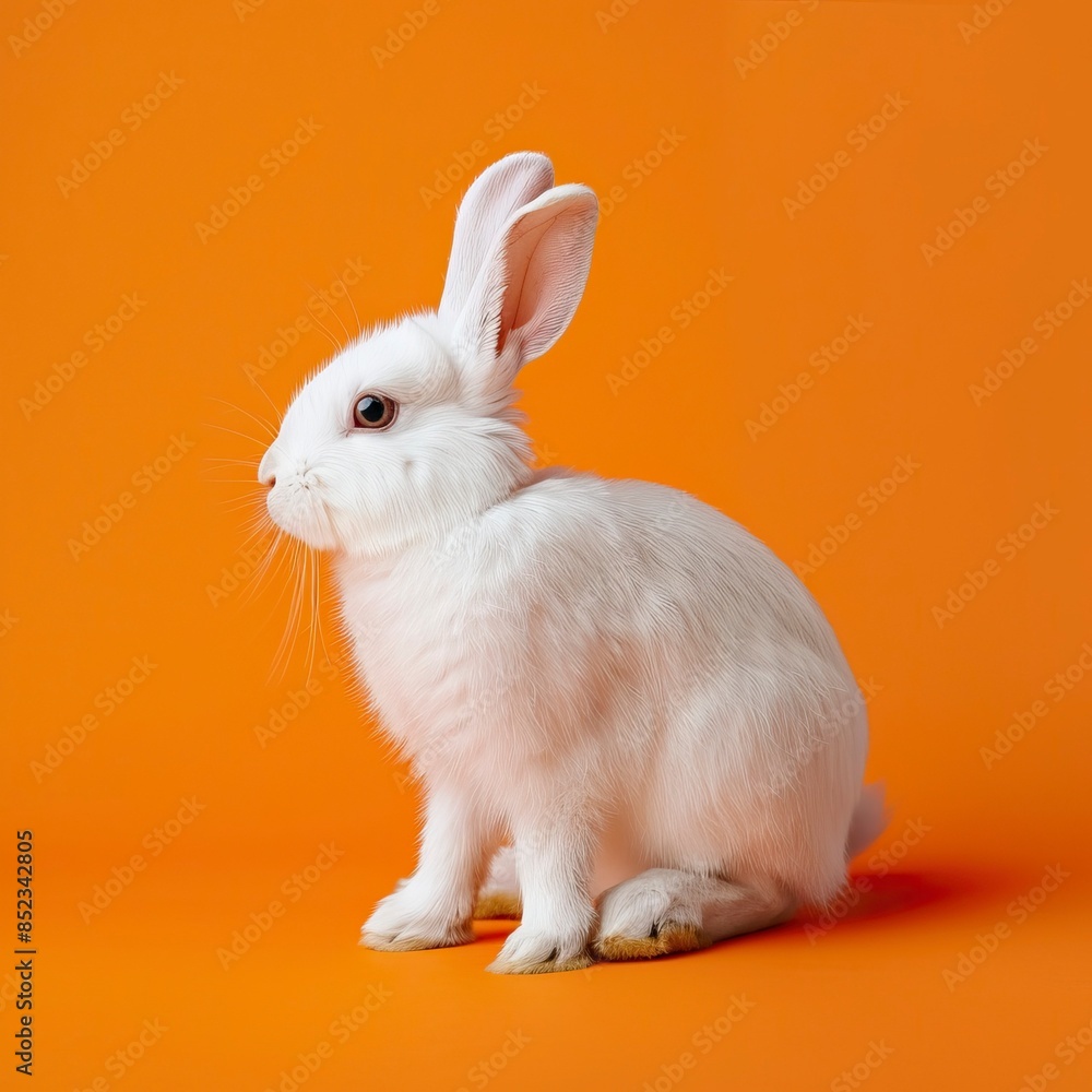 Obraz premium White easter rabbit on orange background