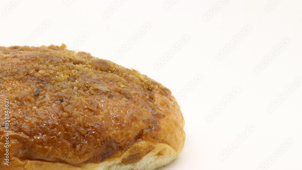 Delicious bread with shredded topping isolated Delicious bread with shredded topping isolated