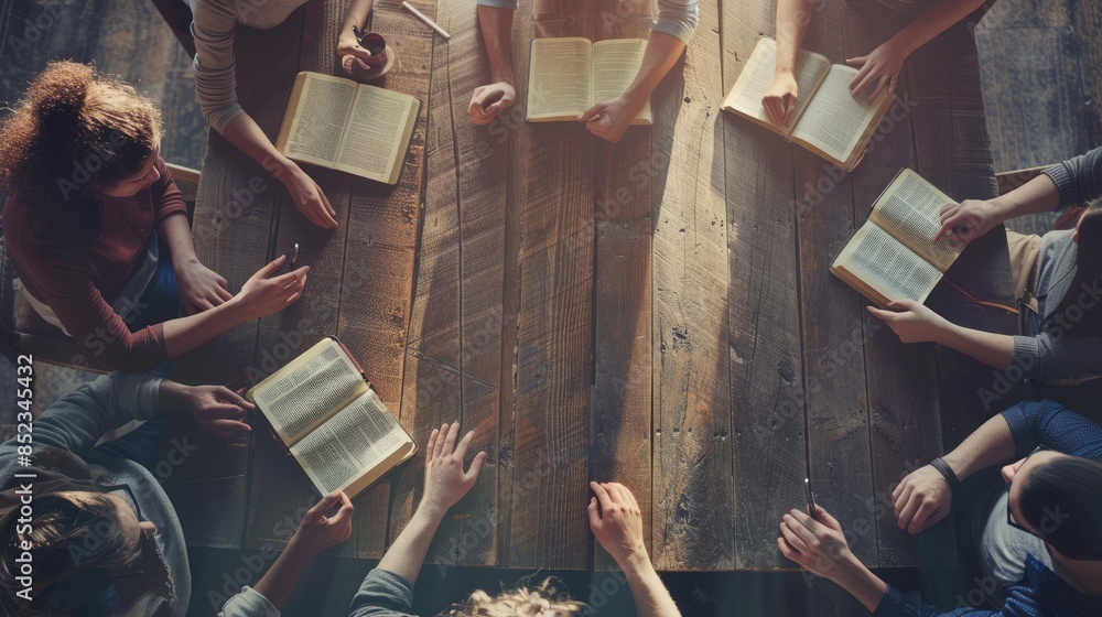 © Summit Art Creations - Small church group study the Bible together.