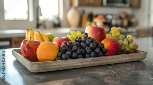 Fresh fruits on a table in a kitchen tray