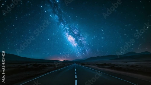 An empty road beneath a shimmering canopy of stars