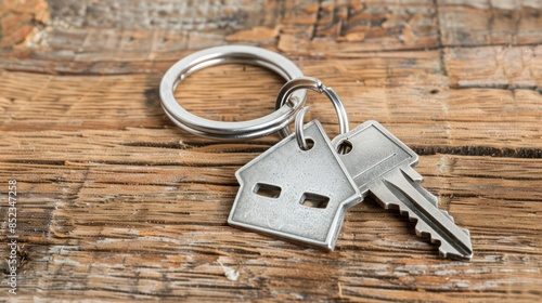 House keys with house shaped keychain, cut out. 