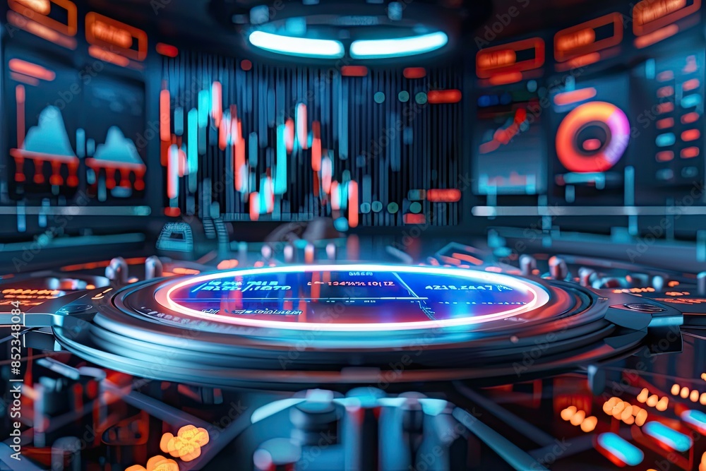 3D illustration of a futuristic stock market analysis tool 3D illustration of a futuristic stock market analysis tool
