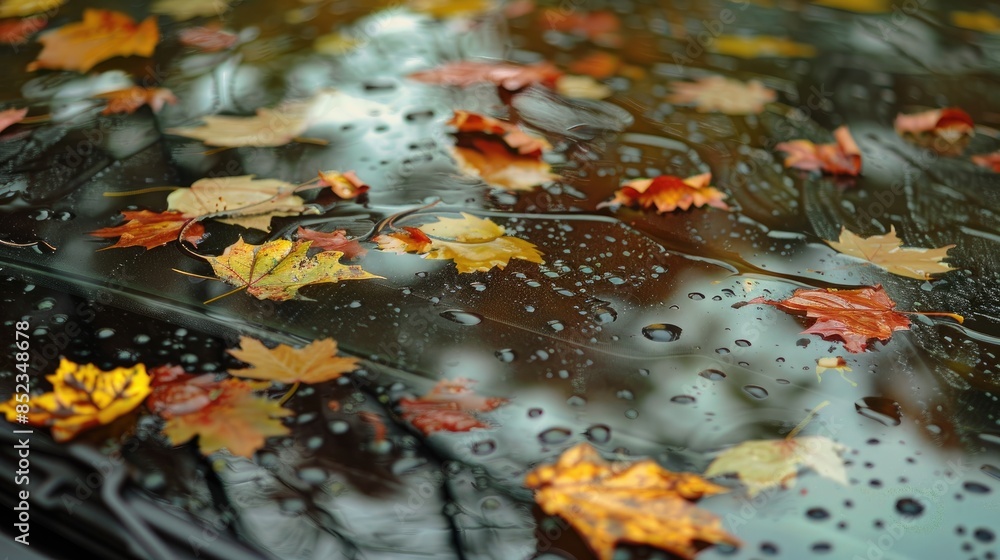 Fall foliage trapped on car windshield Fall foliage trapped on car windshield